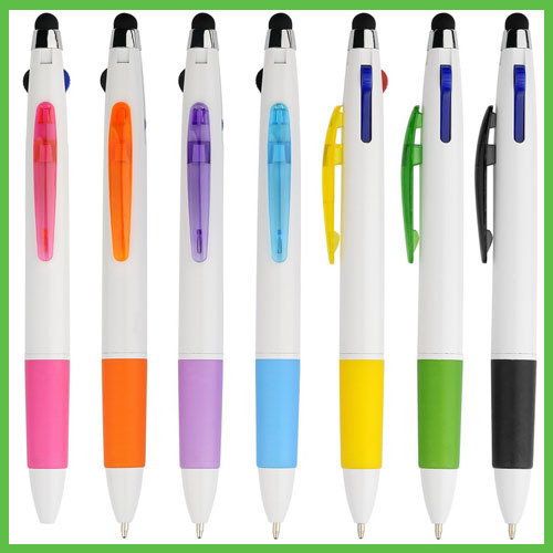 3 color refill Plastic Ballpoint pens with stylus tip