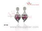 Women 's Big Silver cz Stud Earrings With White And Red Cubic Stone Jewellery For Marriage