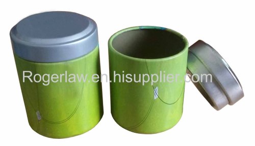 Chinese green round tea tin box with glossy shiny printing
