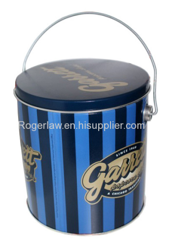 round popcorn bucket tin can with wire handle