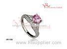 Unisex Prong Setting Diamond Cut Pink Zircon Silver CZ Wedding Rings In Wax Setting