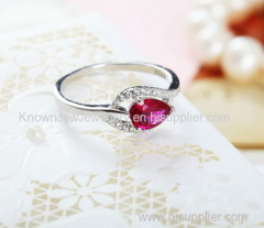 Heart Shaped Red Corundum Ring with S925 Sterling Silver