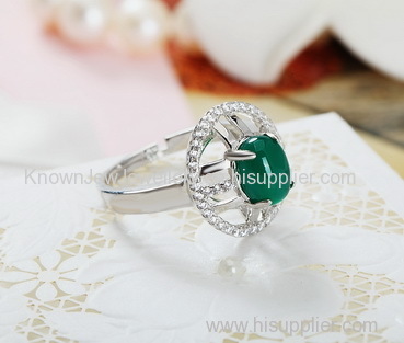 Classical S925 Sterling Silver Platinum Plated Agate Ring