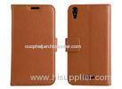 Brown Leather Mobile Phone Case Wallet Cover For Sony Xperia T3