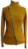 yellow high collar cotton knit sweaters short jacket with long metal zip for autumn