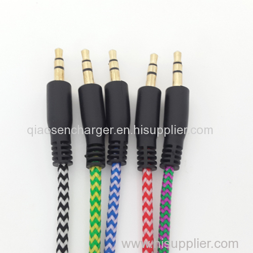 Fabric barided gound audio cable jack to jack for earphone connecting