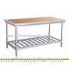 2 Tier Hotel Kitchen Stainless Steel Commercial Work Table With Wooden Surface