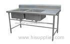 Restaurant / Hotel Polished Double Bowl Stainless Steel Sink With Drainboard