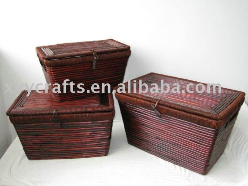 5pcs woodchip and wicker storage basket