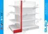 White and Red Double Sided Supermarket Display Shelves Solid Panel with End Cap
