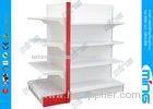 White and Red Double Sided Supermarket Display Shelves Solid Panel with End Cap