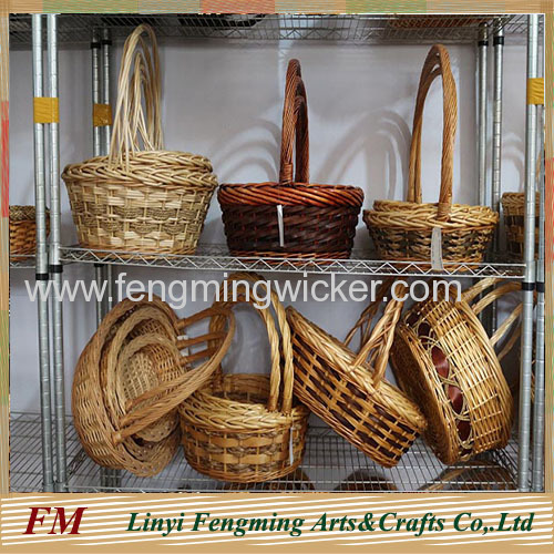 2pcs natural wicker flower basket wedding flower basket with long handle