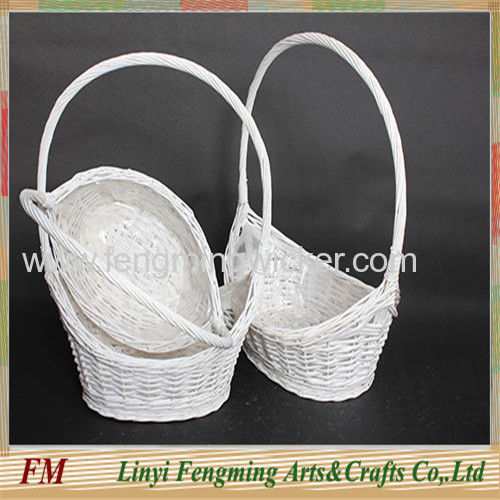 Beautiful white wicker flower basket & indoor decoration basket cheap flower pot