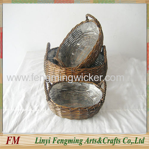 3pcs Eco-friendly Brown Wicker Basket  and wicker baskets with lids