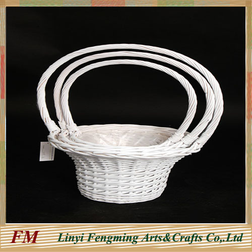 3pcs white wicker willow gift basket/flower basket for wedding 