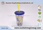 600 ml Custom V shape Plastic Straw Cup , Beverage Plastic Mug withStraw