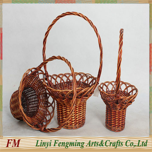 3pcs brown wicker flower basket