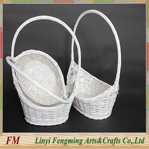 3pcs white wicker willow gift basket/flower basket for wedding 