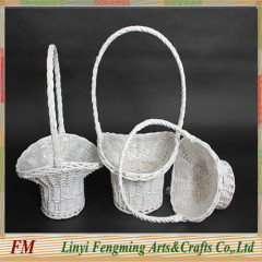 100% handmade weaving round white wash wicker gift basket