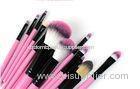 OL 15pcs Cosmetic Makeup Brush Sets With Pink Roll Up Leather PU Bag