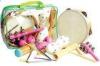 Wooden Kids Musical Instrument , Seven Pieces Pink Hand Percussion Set