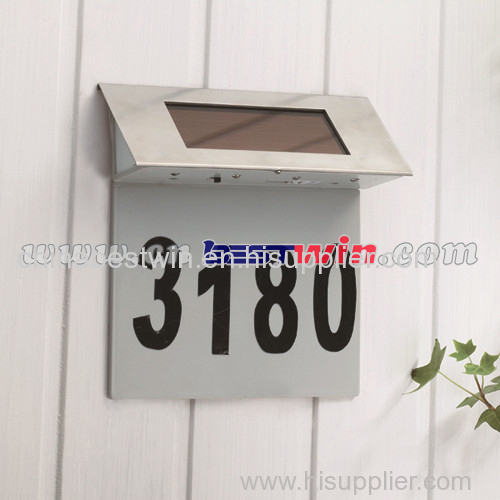 Solar Power House Number Light Stainless Steel Door Plate Address Lamp