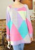 Macaron geometric patterns collision color loose pullover