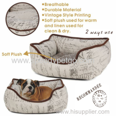 Luxury linen fabric pet beds with vintage style