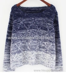 Large round neck long-slv short paragraph Quilted gradient sweater