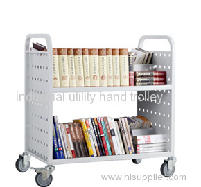 Library W type book cart with 2 shelves