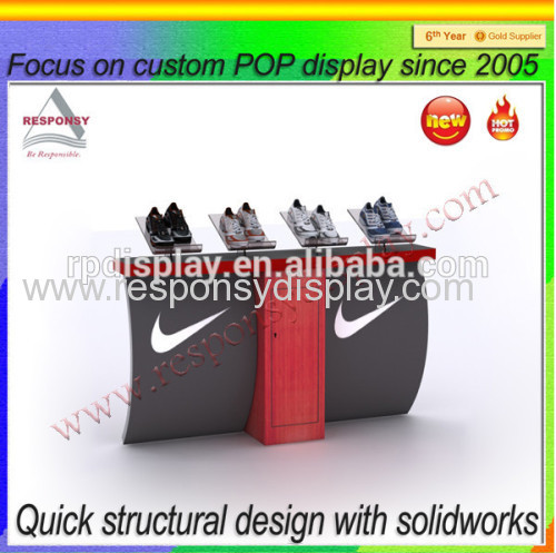 2015 hot sell customized branded shoe advertising display stand and booth