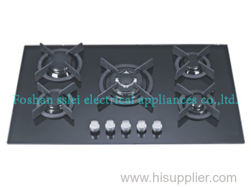 Tempered glass panel kitchen gas stove with 5 burners