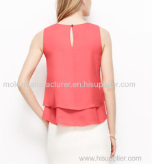 100% Polyester O-neck orange ruffles short type chiffon shirt ODM China dress manufacturer new design