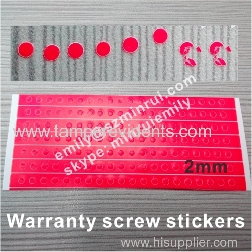 Custom 2mm blank red dot tamper proof screw labels for cell phones