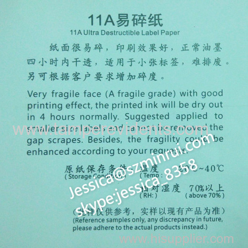 Very Fragile Grade White Matte Destructible Vinyl Materials For Security Customize Warranty Stickers