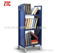 Library moving book cart with 3 slant shelves