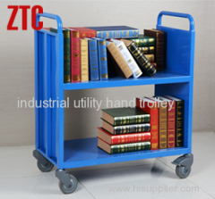 Steel library book cart with 2 flat shelves