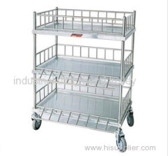 Hospital medical stainless steel instrument trolley with three layers