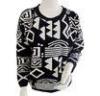 Dropped shoulder Aztec jacquard Ladies pullover sweaters Black base with white Aztec