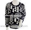 Dropped shoulder Aztec jacquard Ladies pullover sweaters Black base with white Aztec