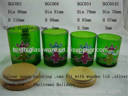 Wholesale green colorful glass candle holders with logo painting