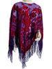 Printed Square burnout velvet poncho with flower pattern and fringes