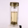 Double layer hand hold Waterproof Vacuum heat resistant glass cup with plastic cover