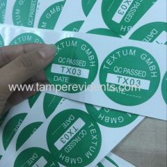 Custom Middle Size Green Round Calibration Labels with Date and Special Logo Self Adhesive Customized Vinyl Sticker