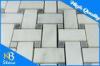 Bianco Basketweave Polished Marble Mosaic Tile Carrara White With Gray Dots 10mm Thickness