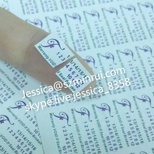 Custom 20x8mm Purple Destructible Warranty Stickers with Dates Fragile Destructible Label Materials for Tamper Evident U