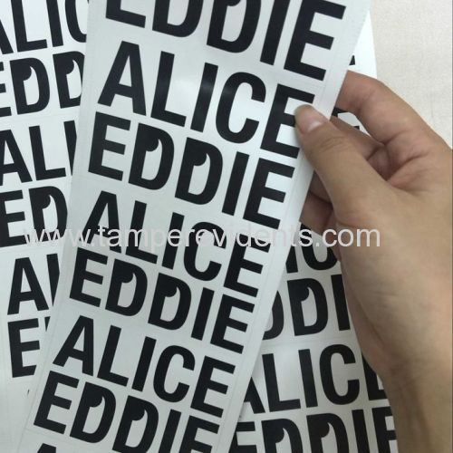 Permanent Adhesive Black Letter Printed Eggshell Sticker Paper Made from Destructible Vinyl