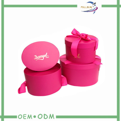 Shiny Pink Round Chocolate Paper Box with Ribbon