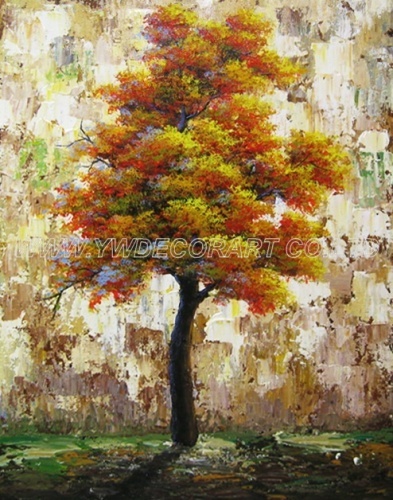 100% Handmade Orange Leaves Tree Oil Painting For Home Decoration