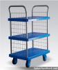 Plastic mobile material transport platform hand trolley on wheel